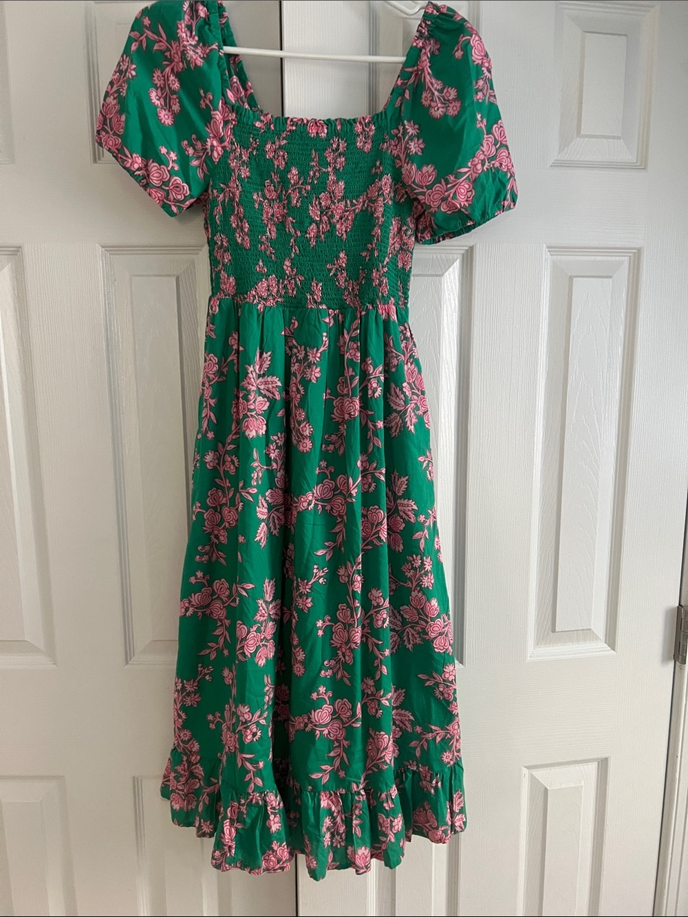 J. Crew Green Dress with Pink Floral Accents